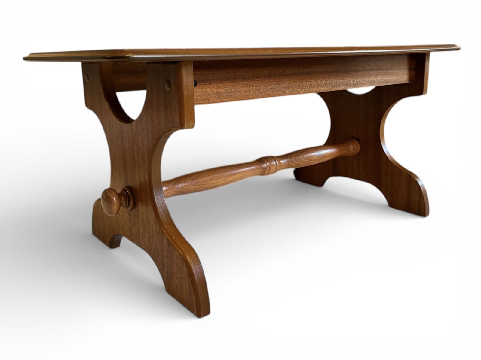 Late Century Wooden Coffee Table 86cm Length 46cm Width 39cm Height Turned Stretcher photo for sale