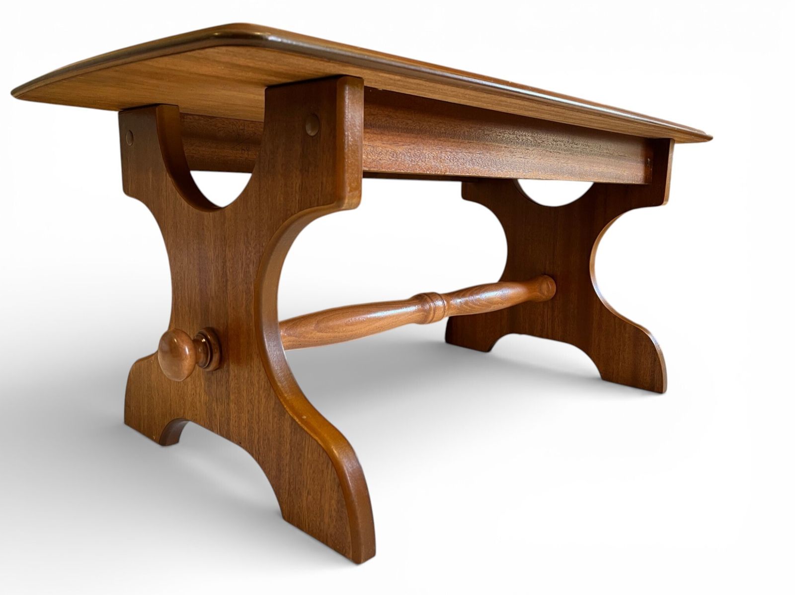 photo vintage Late Century Wooden Coffee Table 86cm Length 46cm Width 39cm Height Turned Stretcher
