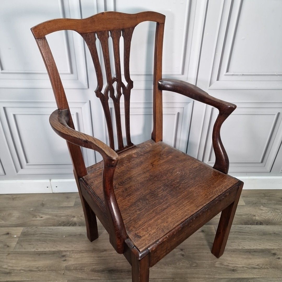 Antique Elbow Chair 19th C English Carver  Hall Throne Desk Seat Georgian photo for sale