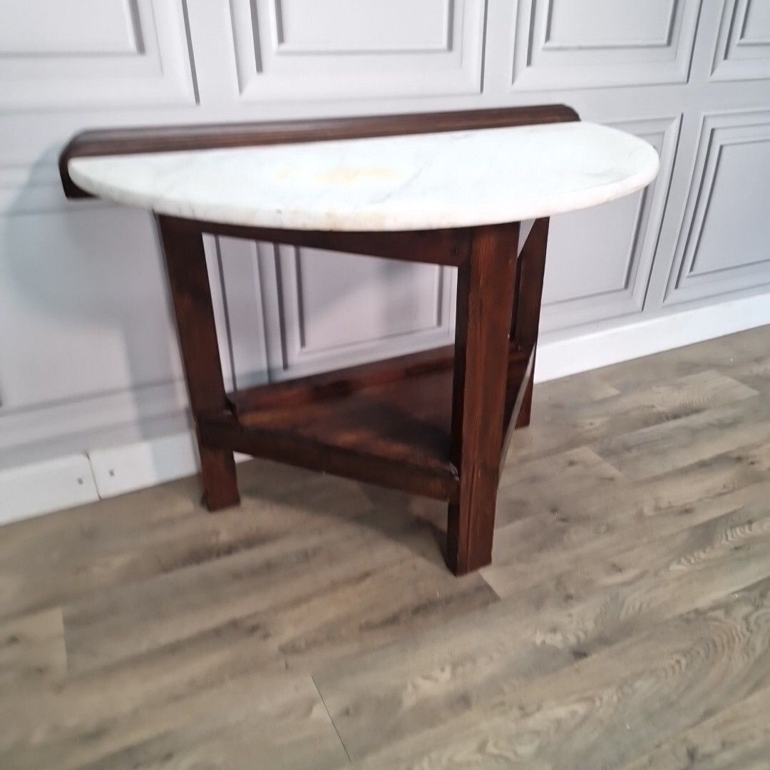 Antique Victorian Style Table Wood & Marble Top Wash Stand Console Demi Lune photo furniture