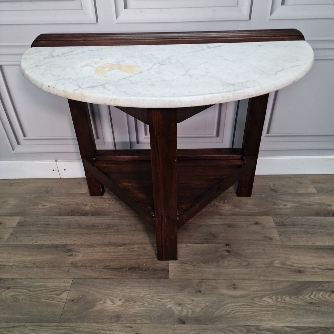 Antique Victorian Style Table Wood & Marble Top Wash Stand Console Demi Lune photo 160.0