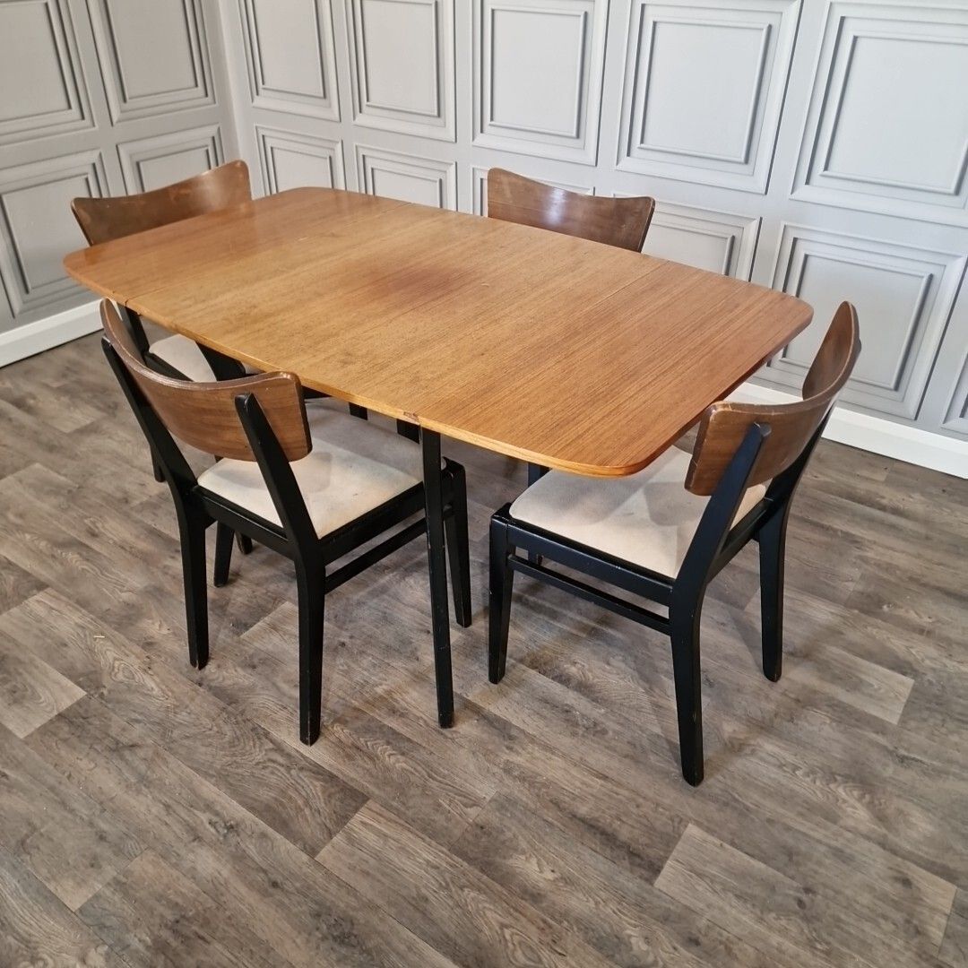 Vintage Table & Chairs G Plan Tola & Black Drop Leaf Dining Retro Mid Century photo for sale