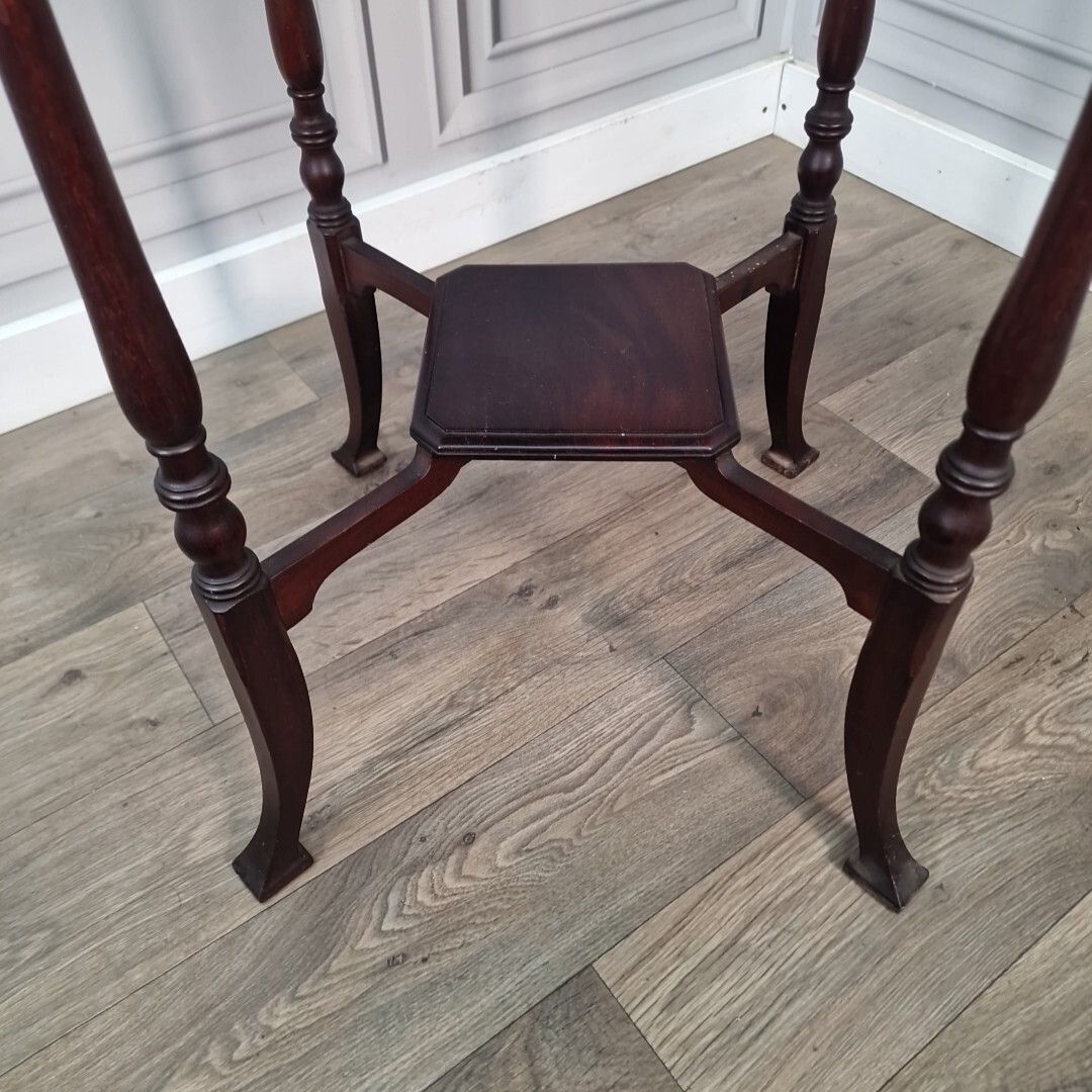 140.0 Antique Side Table Wooden Arts & Crafts Octagonal 2 Tier Hardwood Window Wine photo