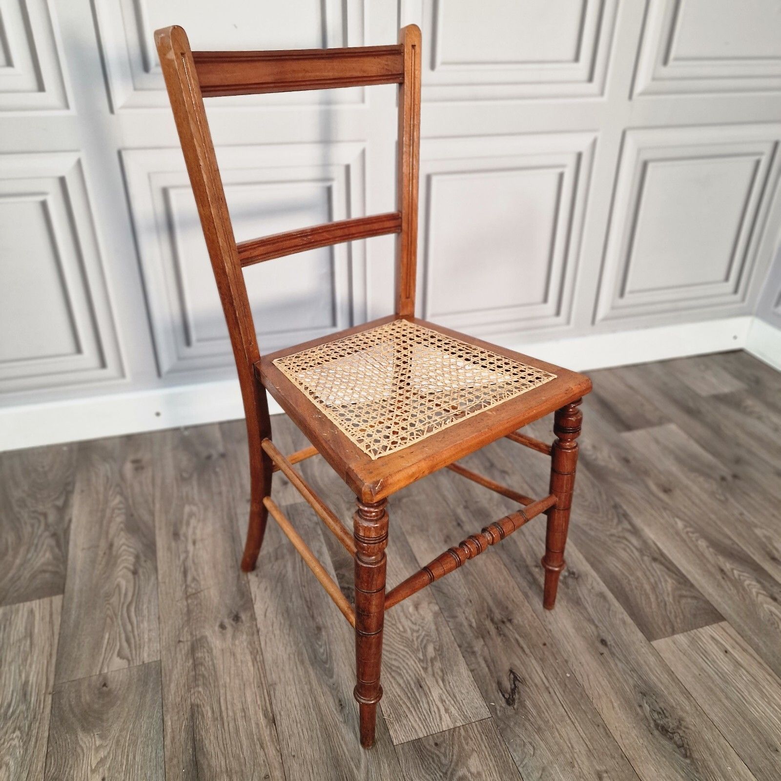 Antique Bedroom Chair Fluted & Turned Decorative Cane Occasional Window Vintage photo for sale