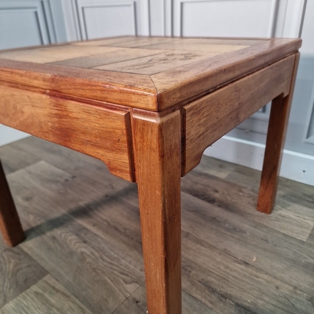 photo vintage Retro Pair Side Tables 2 Small Mid Century Teak Tiled Wooden Coffee Bedside
