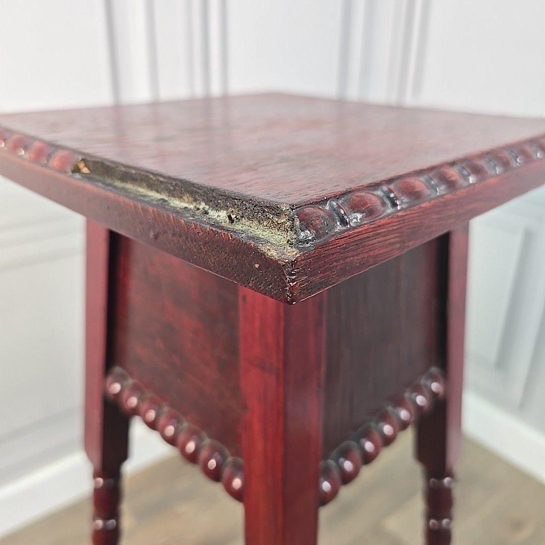 photo for sale Antique Plant Stand Lamp Table – Turned Oak Legs & Bobbin Trim Mahogany Finish