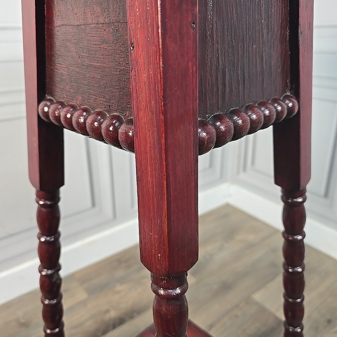 Home Decor Antique Plant Stand Lamp Table – Turned Oak Legs & Bobbin Trim Mahogany Finish photo