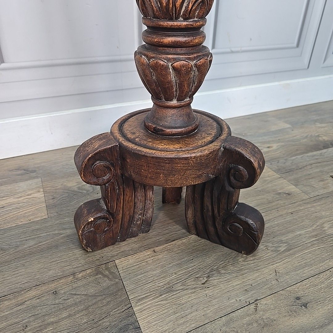 Antique Pair Plant Stands Gothic Revival Carved Walnut Tripod Torchères Candle photo buy