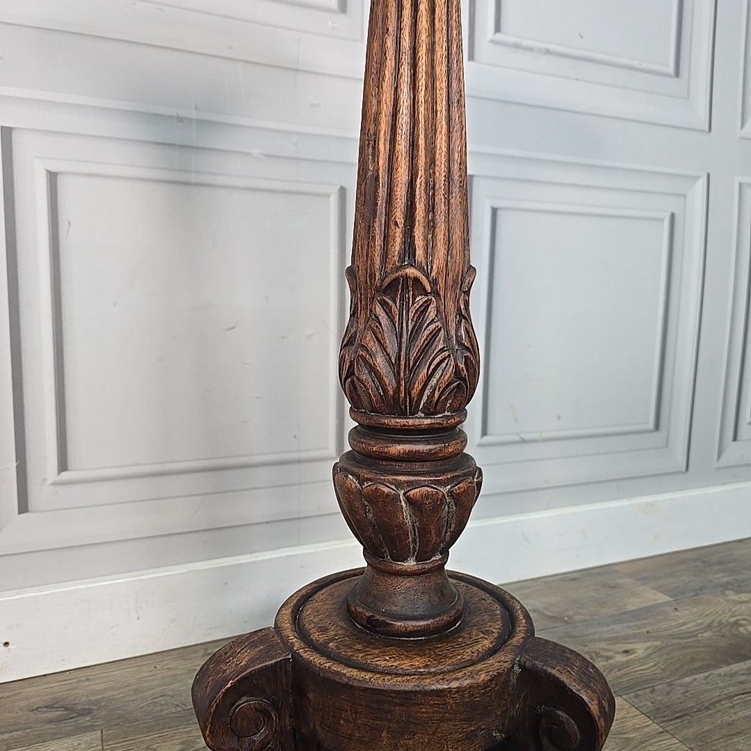 Antique Pair Plant Stands Gothic Revival Carved Walnut Tripod Torchères Candle photo vintage