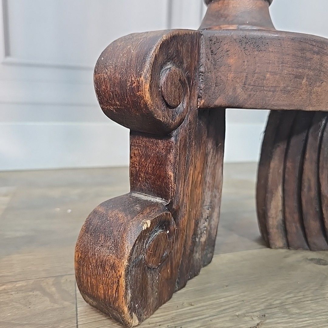 Home Decor Antique Pair Plant Stands Gothic Revival Carved Walnut Tripod Torchères Candle photo