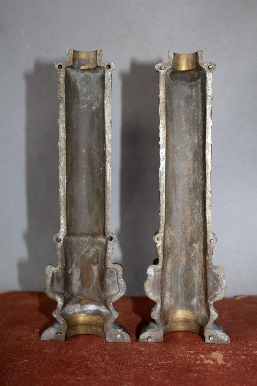 91.0 Antique Heavy Cast Bronze Tube, Two Part Fit Perfect Together, Furniture Embellishment, Chandelier Part, Hardware Restoration photo