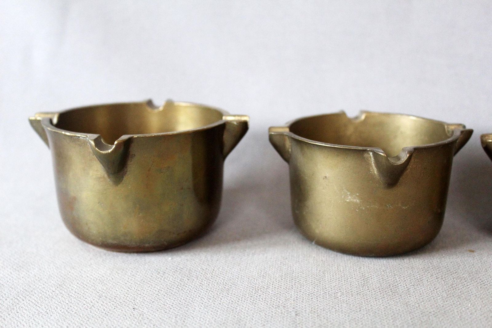 75.0 Set Of 4 Vintage Bronze Nesting Bowls, Ashtrays, Mortar Bowls, Measuring, Heavy Cast Bronze, Numbered 7 6 5 4, Kitchen Apothecary photo