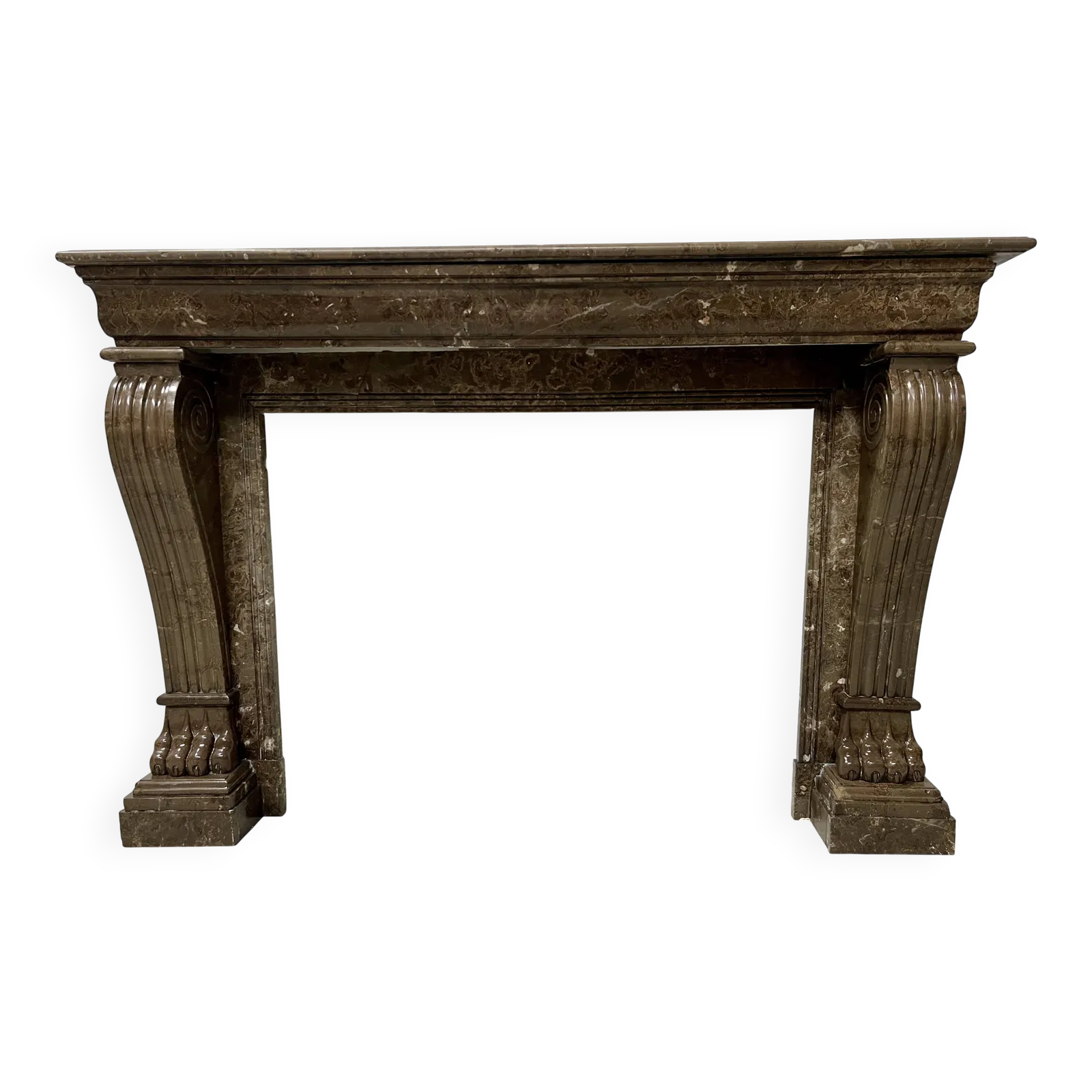 Napoleon III Fireplace With Claw Feet In Speckled Marble, 19th Century