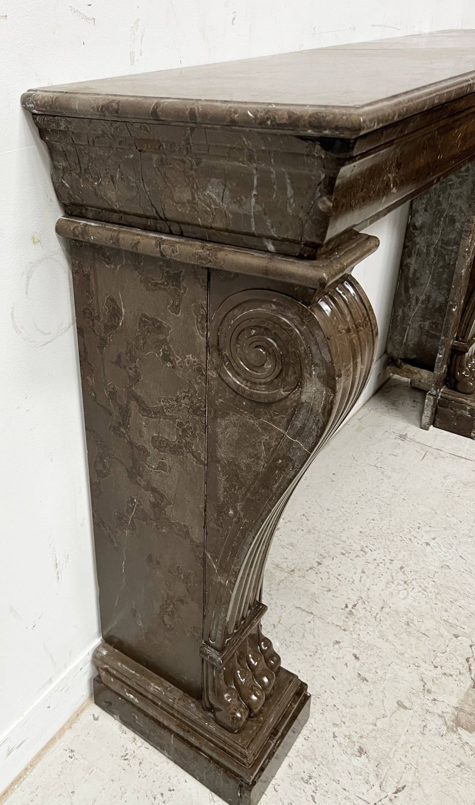 photo for sale Napoleon III Fireplace With Claw Feet In Speckled Marble, 19th Century