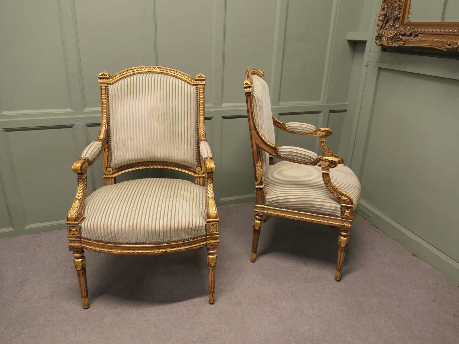 A Pair Of French Regency Style Open Arm Chairs photo Furniture