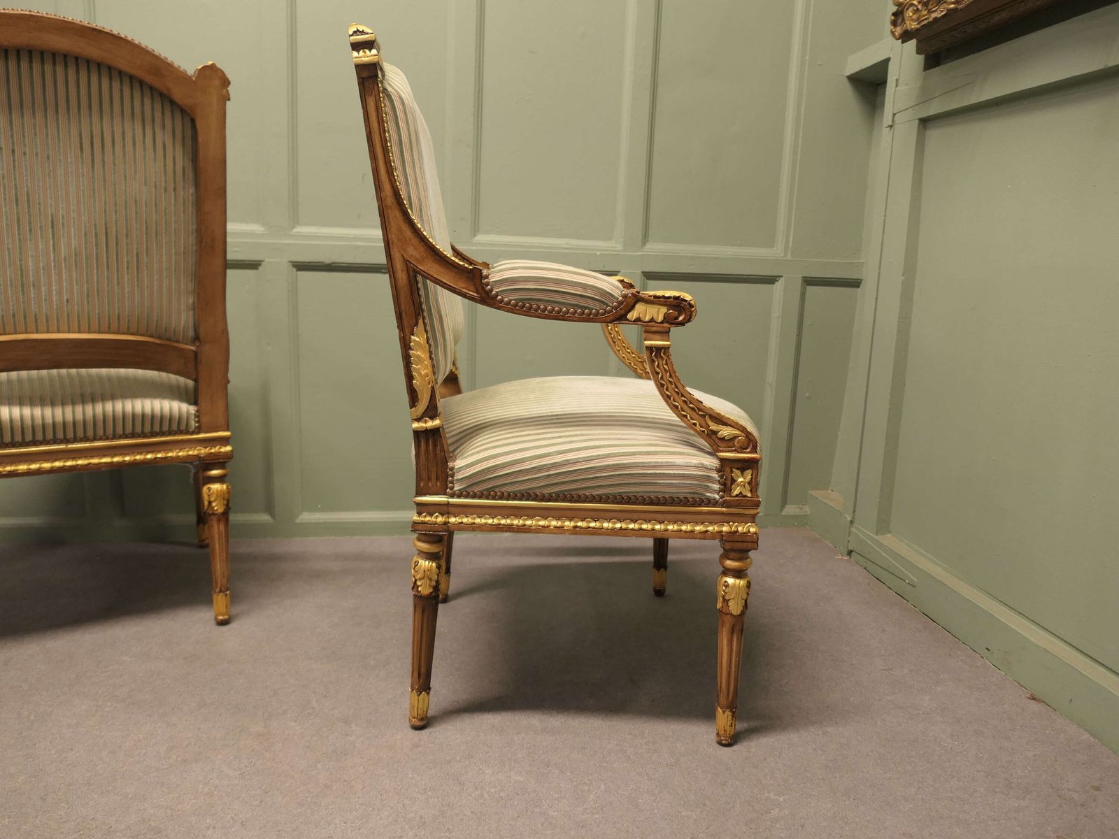 A Pair Of French Regency Style Open Arm Chairs photo vinterior