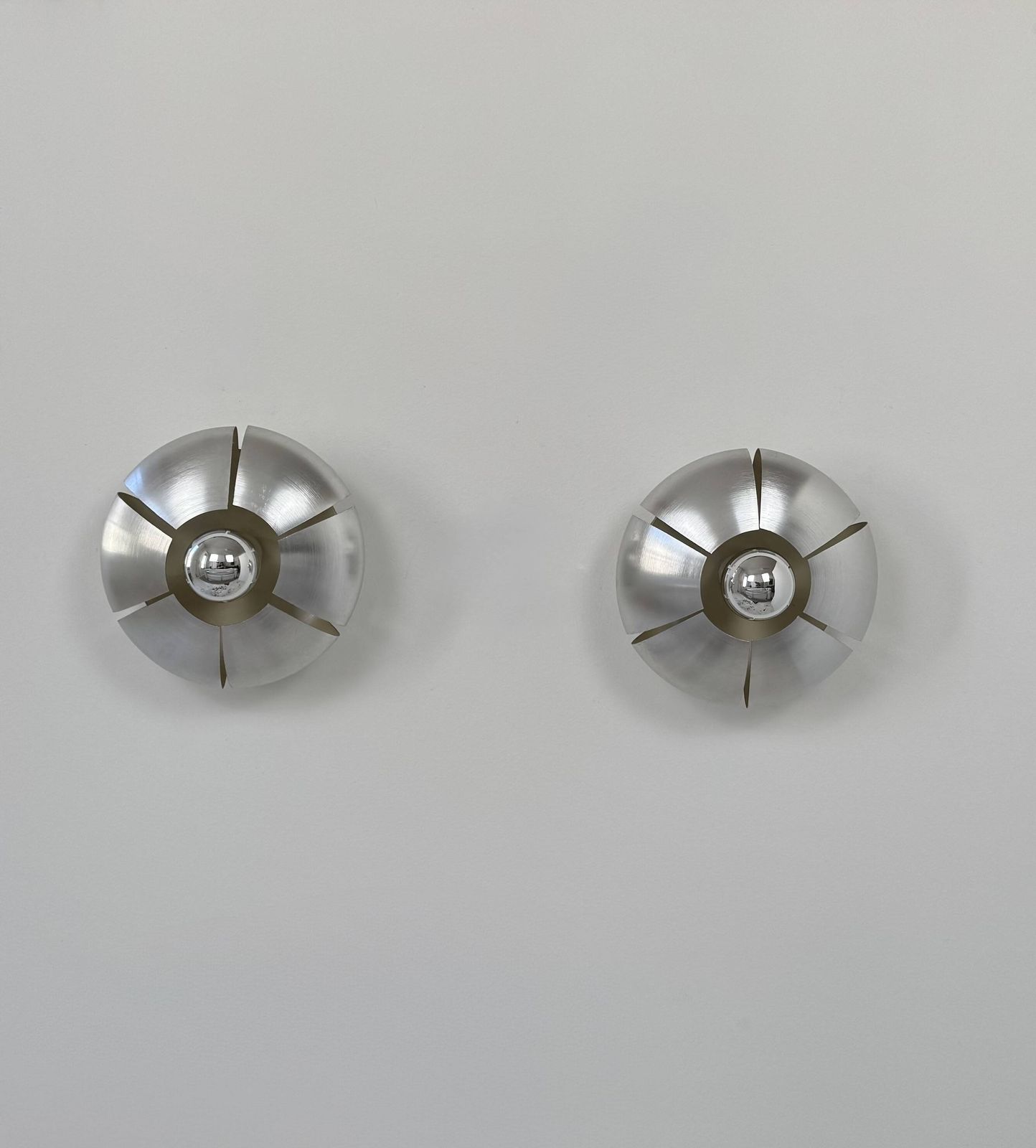 Pair Of Vintage Wall Lights, Brushed Aluminium, France, 1970. photo for sale