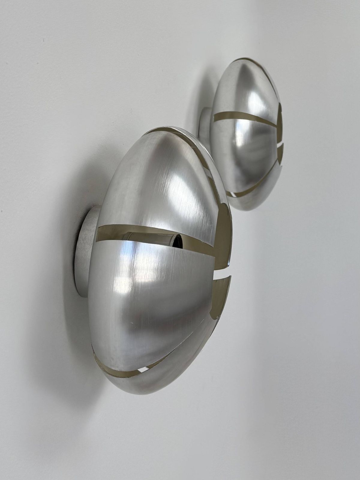 Pair Of Vintage Wall Lights, Brushed Aluminium, France, 1970. photo vintage