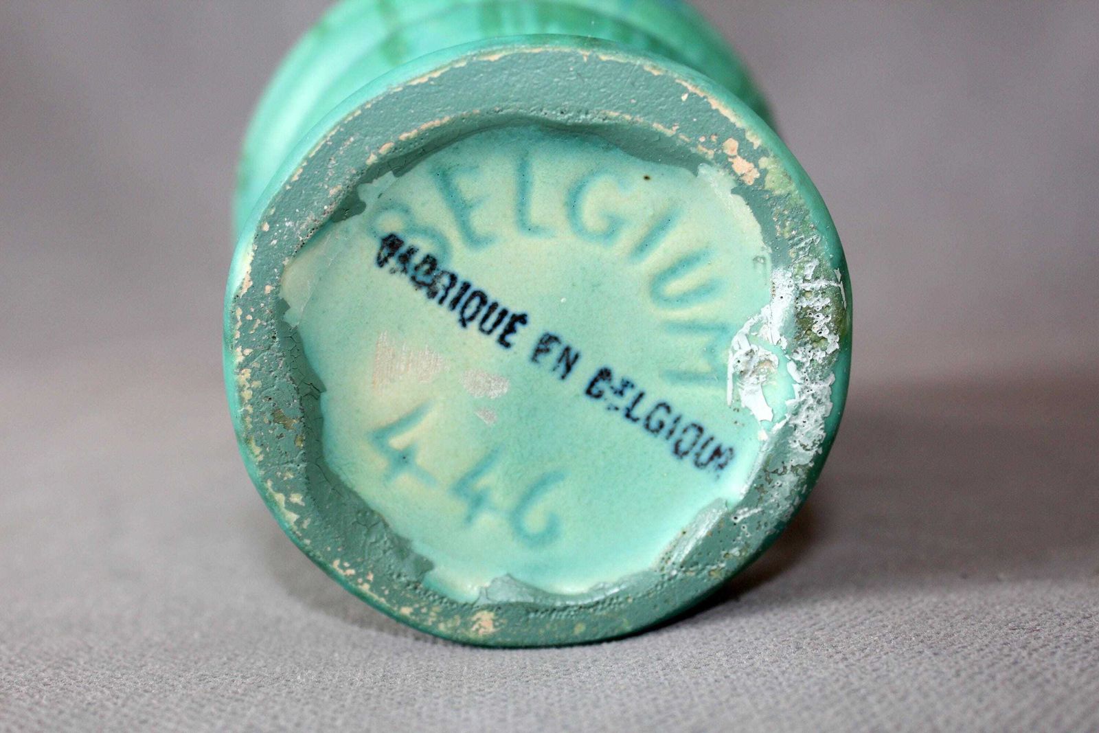 Art Deco Ceramic Vase, Faiencerie De Thulin Belgium, Drip Glaze, Studio Art, Turquoise, Bud Vase, Greek Urn Shape photo vinterior
