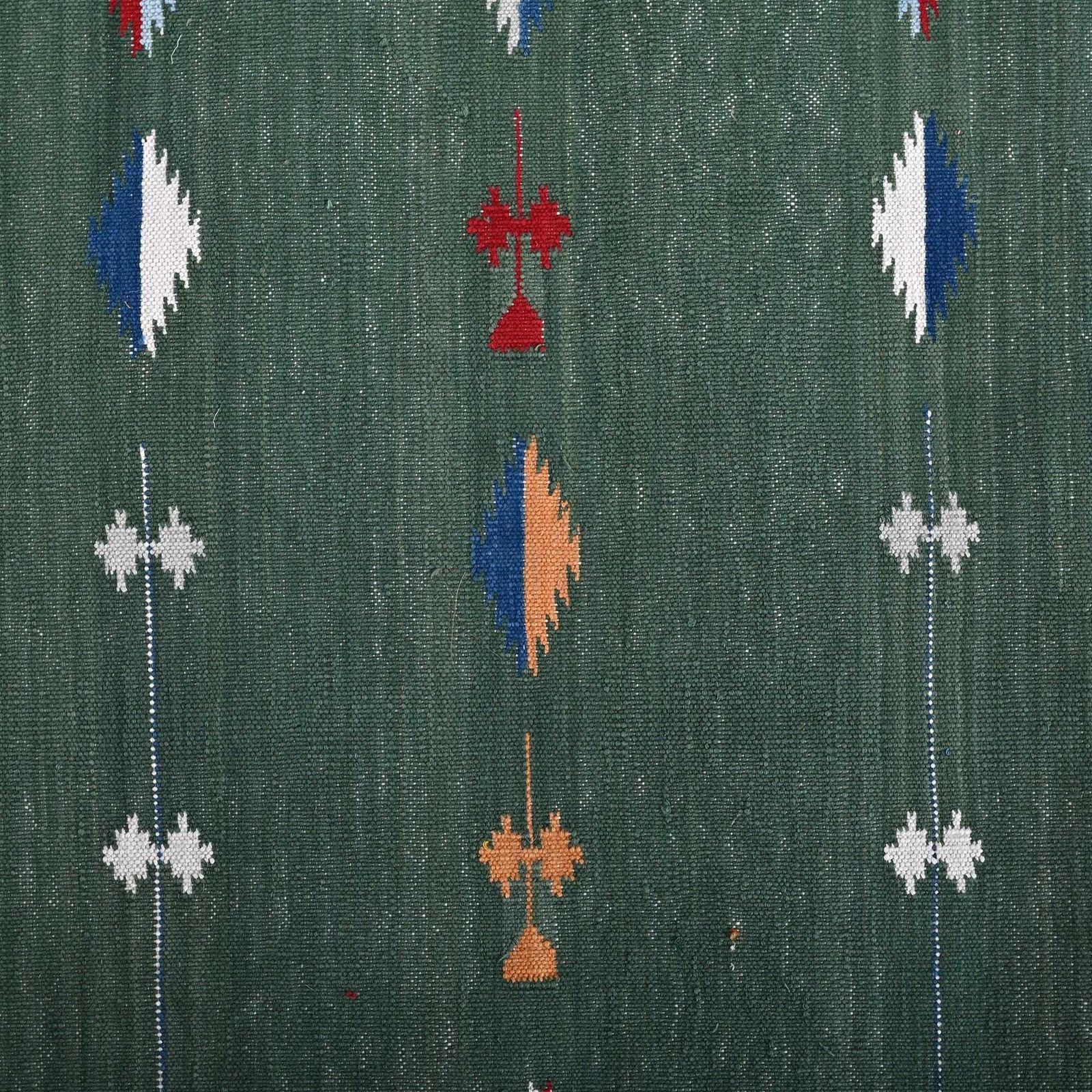 Vintage Handwoven Wool Dhurrie Rug | 8x10 Ft Large Green Indian Flatweave Rug| photo Textiles