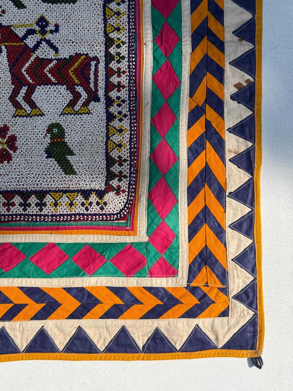 Vintage Indian Pearl Tapestry, Hand Embroidered Tribal Wall Decor (30x30 Inch) photo for sale
