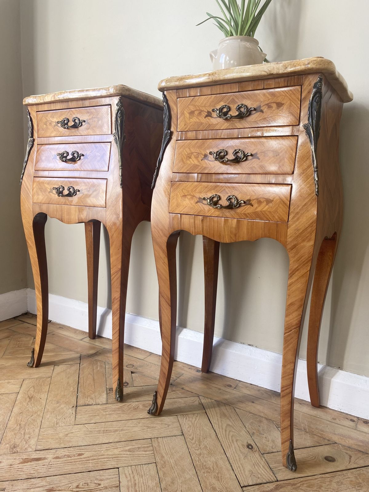 Pair Of French Louis XVI Bedside Tables With Marble Tops photo for sale