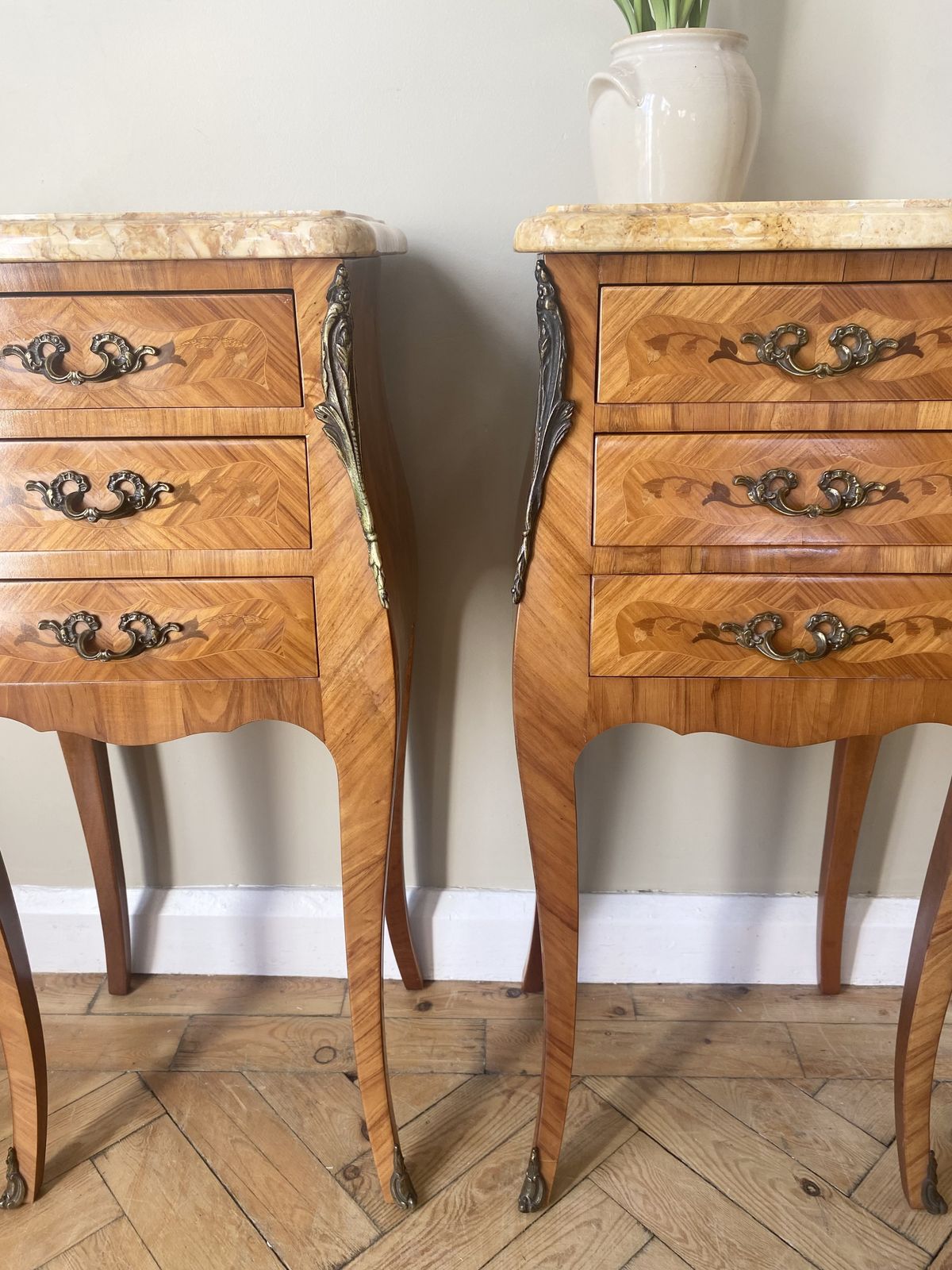 Pair Of French Louis XVI Bedside Tables With Marble Tops photo vinterior