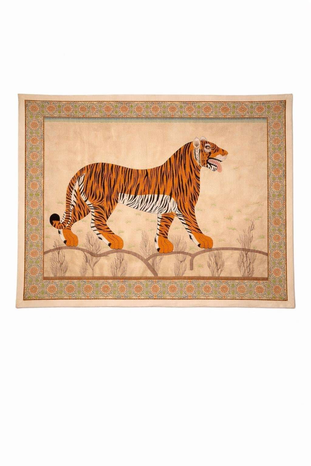 Vintage Bengal Tiger Tapestry: 63x48 Inches Vegetable Dyed photo for sale