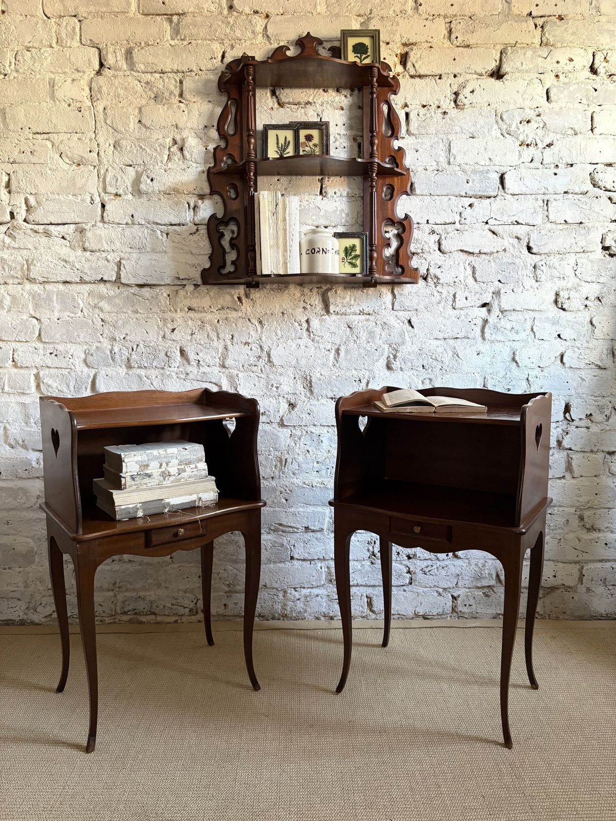 A Pair Of French Bedside Tables With Heart Cut Out Detail photo furniture