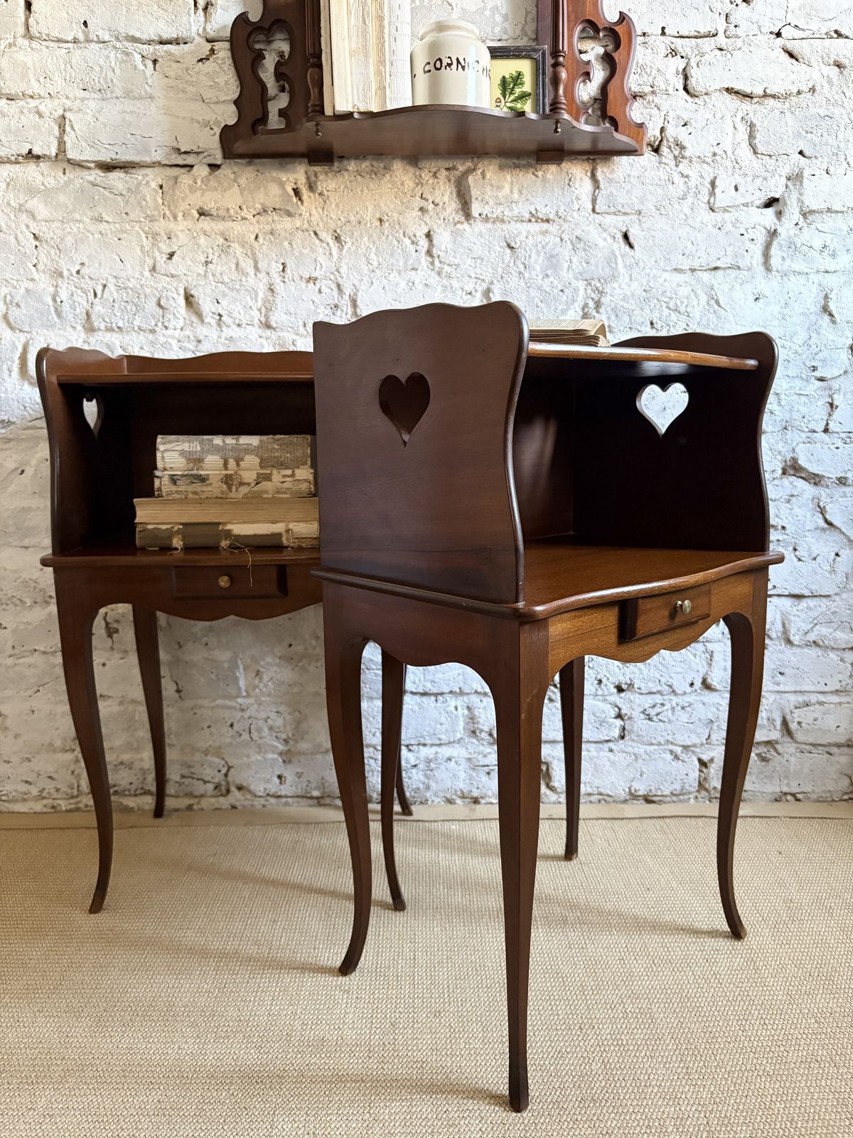 photo vinterior A Pair Of French Bedside Tables With Heart Cut Out Detail