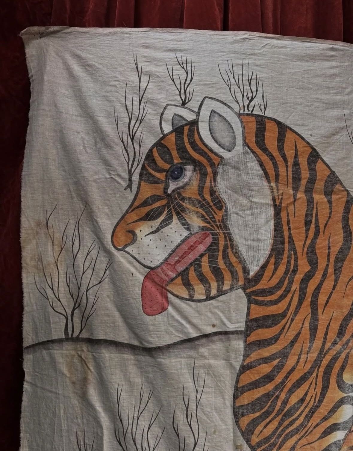 20th Century Indian Bengal Tiger Oil Painting On Linen photo furniture