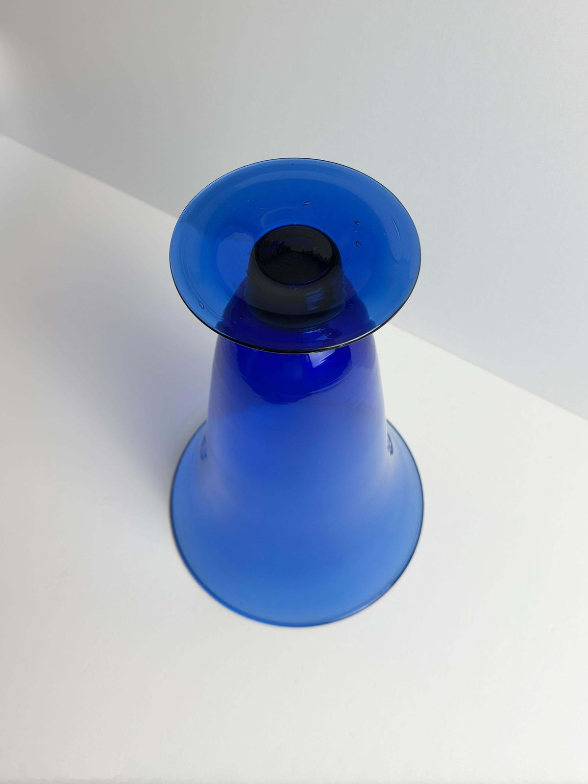 Cobalt Blue Trumpet Vase, Attributed To Empoli Glass, Italy, 1980s photo vintage