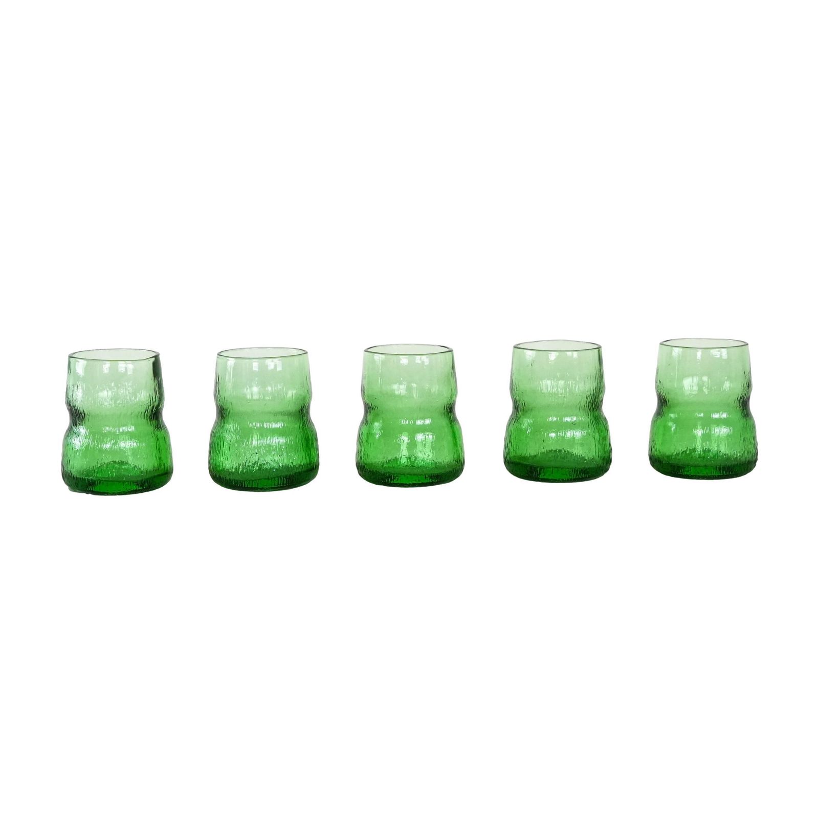 Set Of Green Glasses, Italian Design, 1970s, Made In Italy