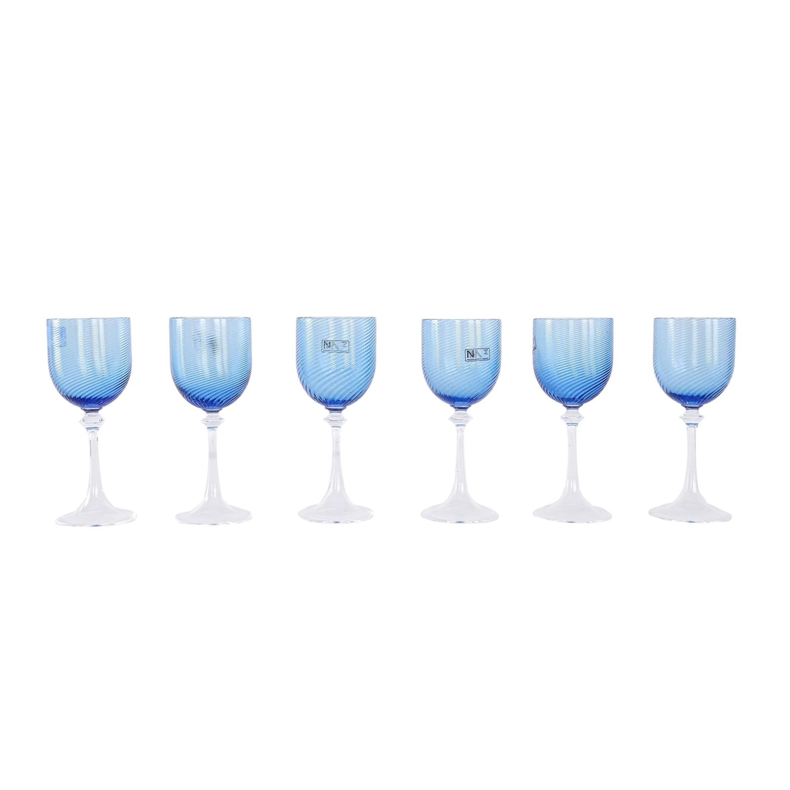Set Of Blue Glasses, Murano Glass, Italian Design, 1970s, Made In Italy