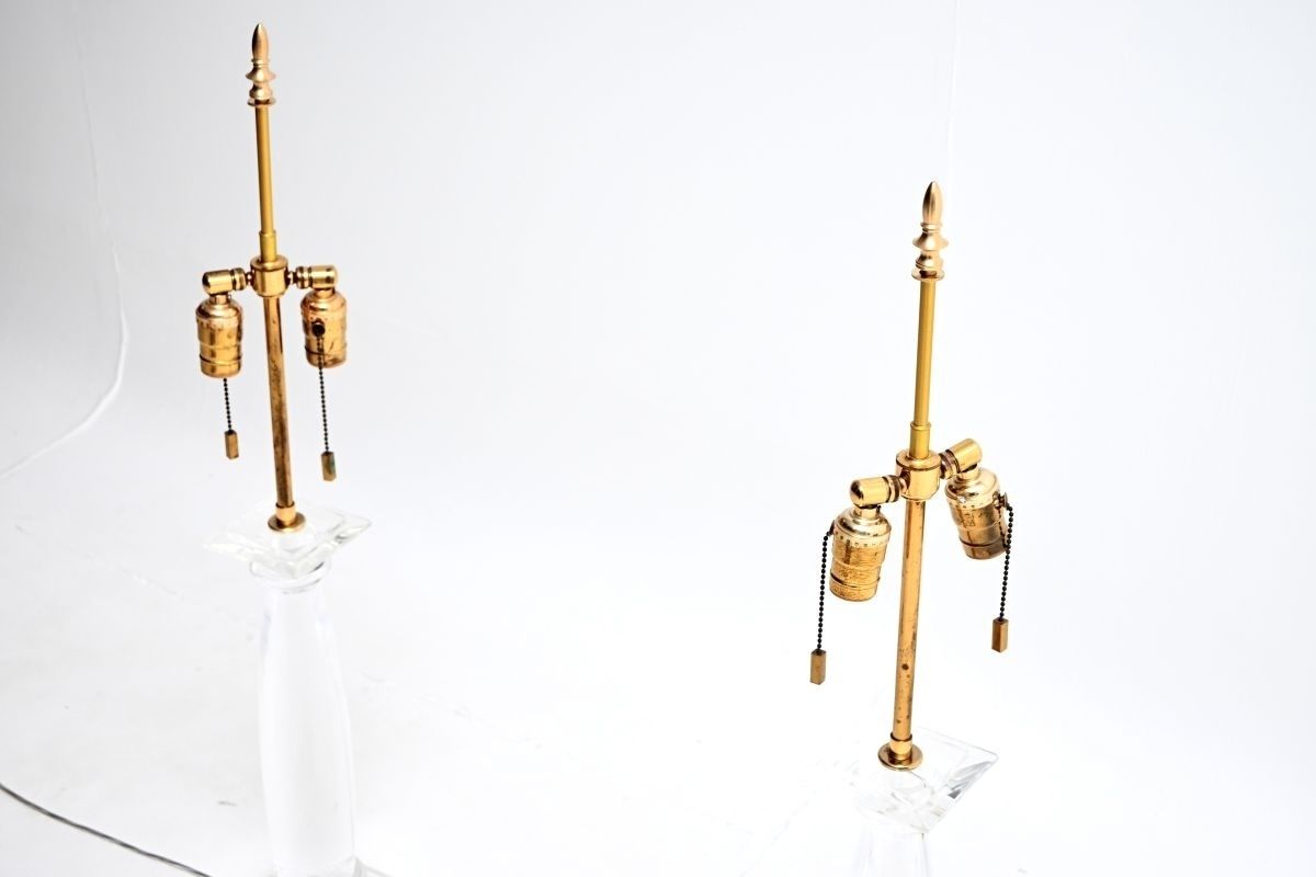 Lighting Pair Of Vintage Acrylic And Brass Table Lamps By Karl Springer photo