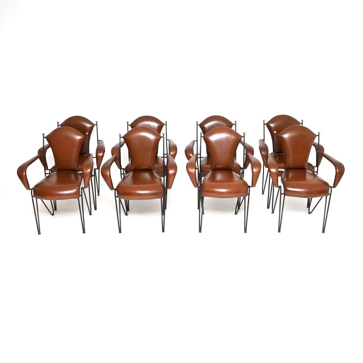 Set Of Eight Vintage Leather And Steel Dining Chairs By Frederic Weinberg photo for sale