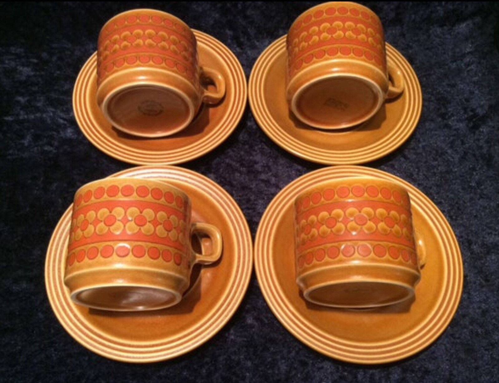 1970s Hornsea Saffron Tea Cups And Saucers (Set Of 4), John Clappison Design, 1970s Cups, Hornsea Saffron Cups And Saucers, Retro Cups photo vintage