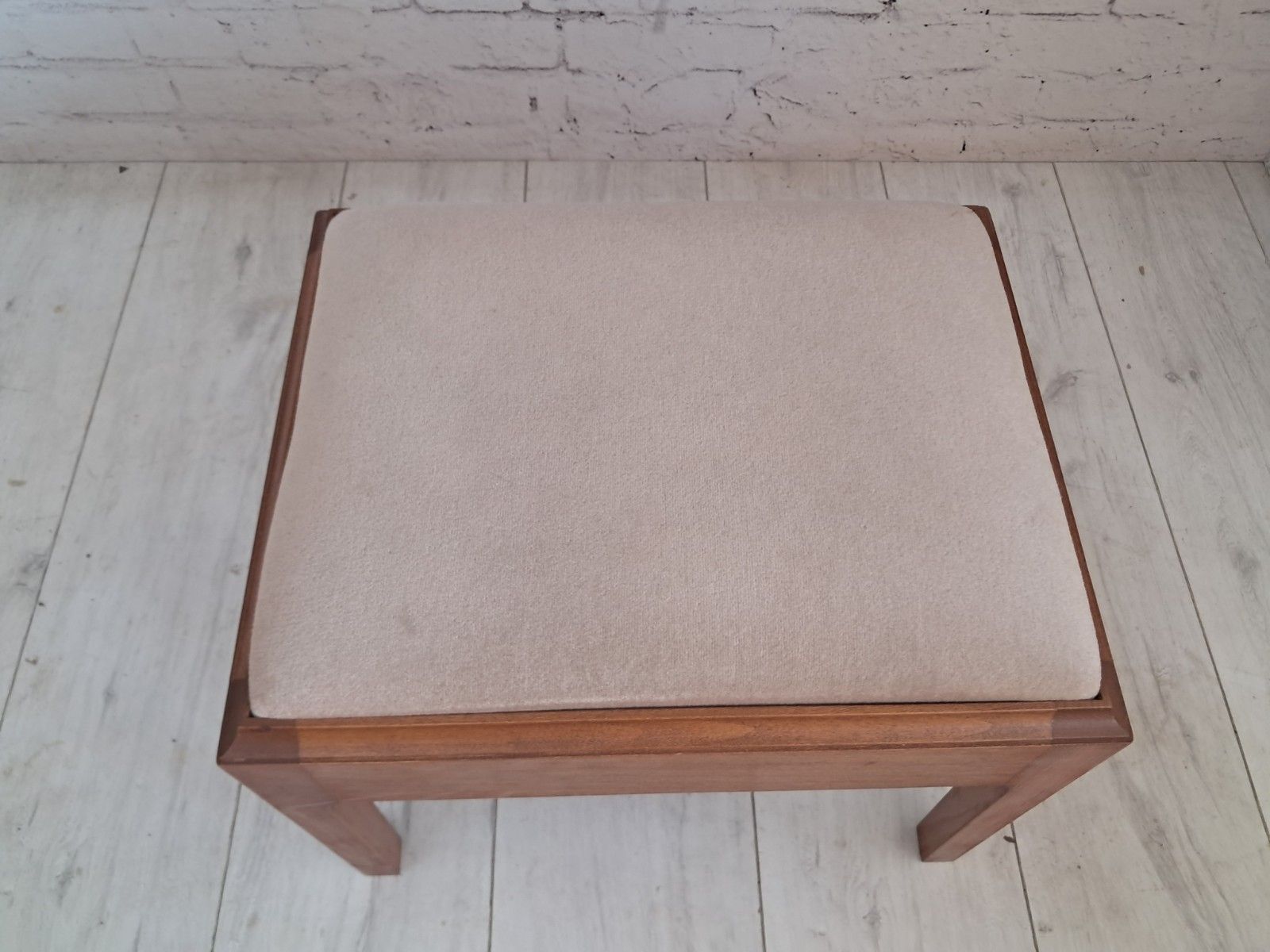 Vintage Stag Foot Stool Beige Velour Teak Wood 1995 photo Furniture