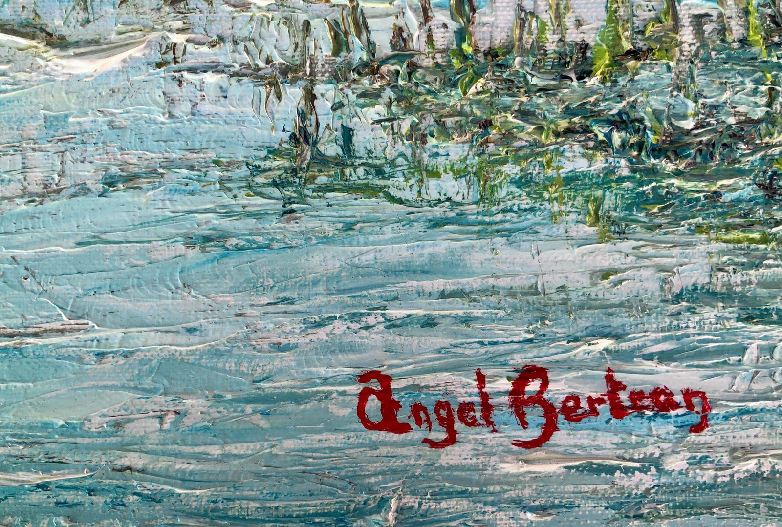 Angel Bertran Montserrat Mediterranean Marsh Landscape With Heavy Impasto Catalan Expressionist Oil Paint 1995s photo furniture