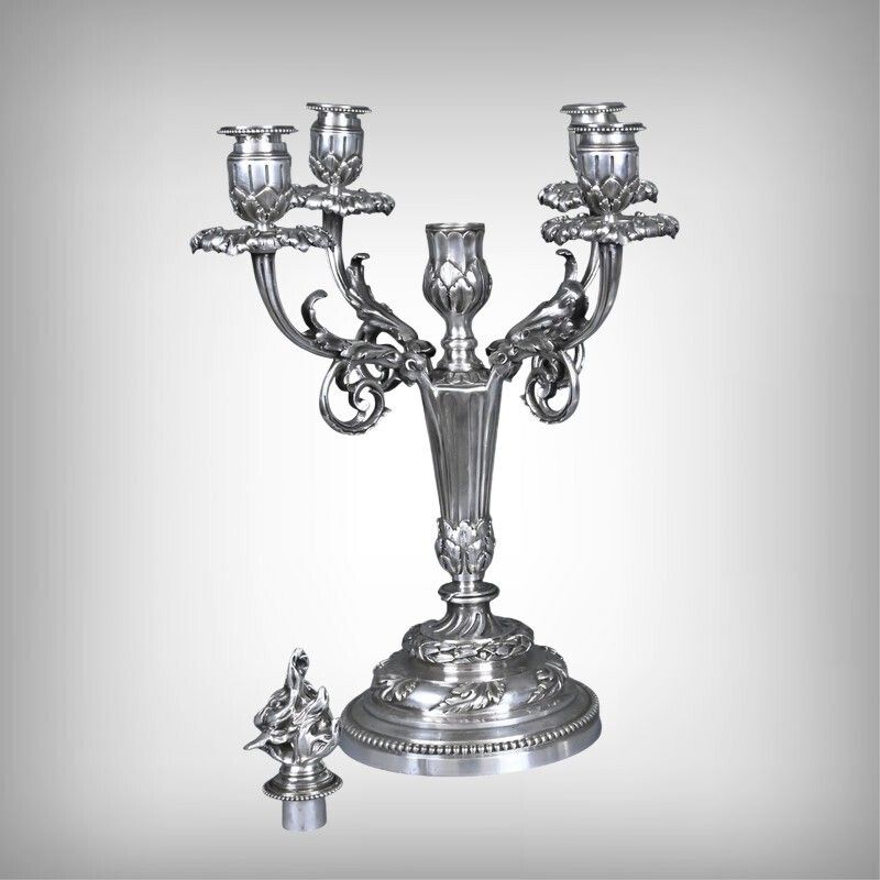 Pair Of Silvered Bronze Candelabra, Louis XVI Style – Late 19th Century photo furniture
