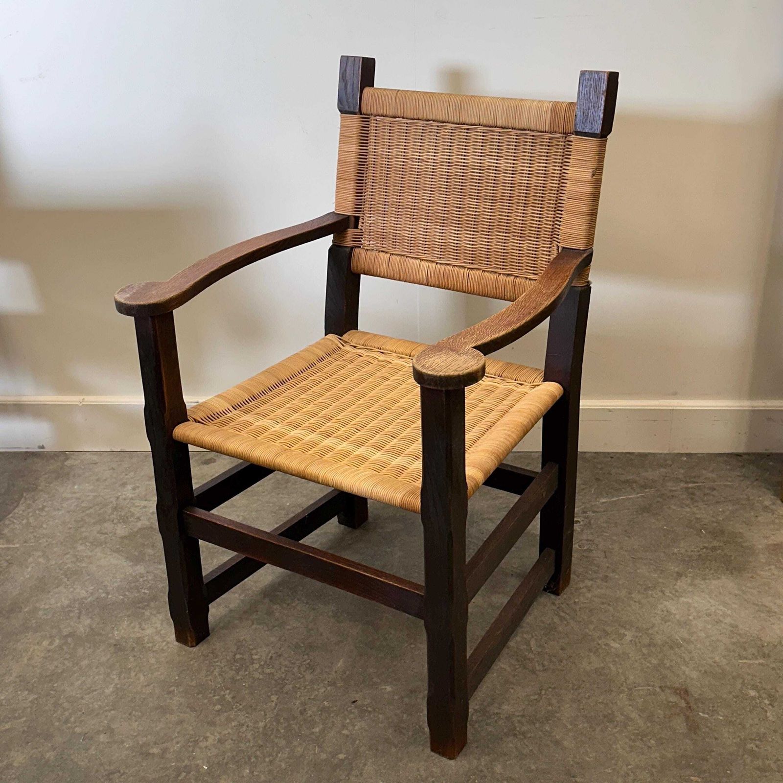 Pair Of Custom Made Oak And Rattan Armchairs, France, 1940s photo 940.0
