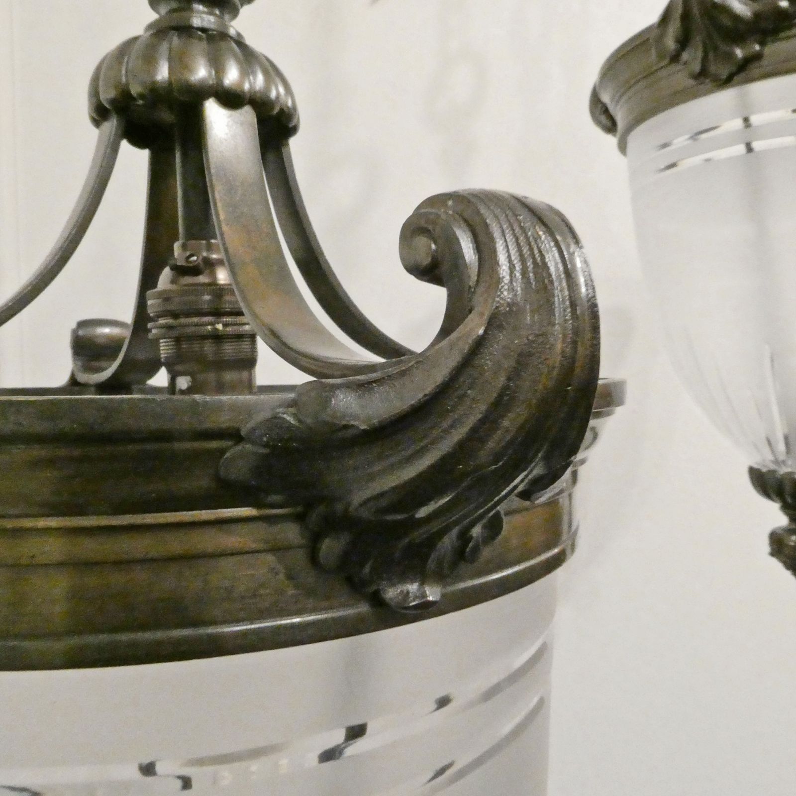 Pair Of Art Nouveau Bronze Pendant Lanterns Attributed To F&C Osler photo for sale