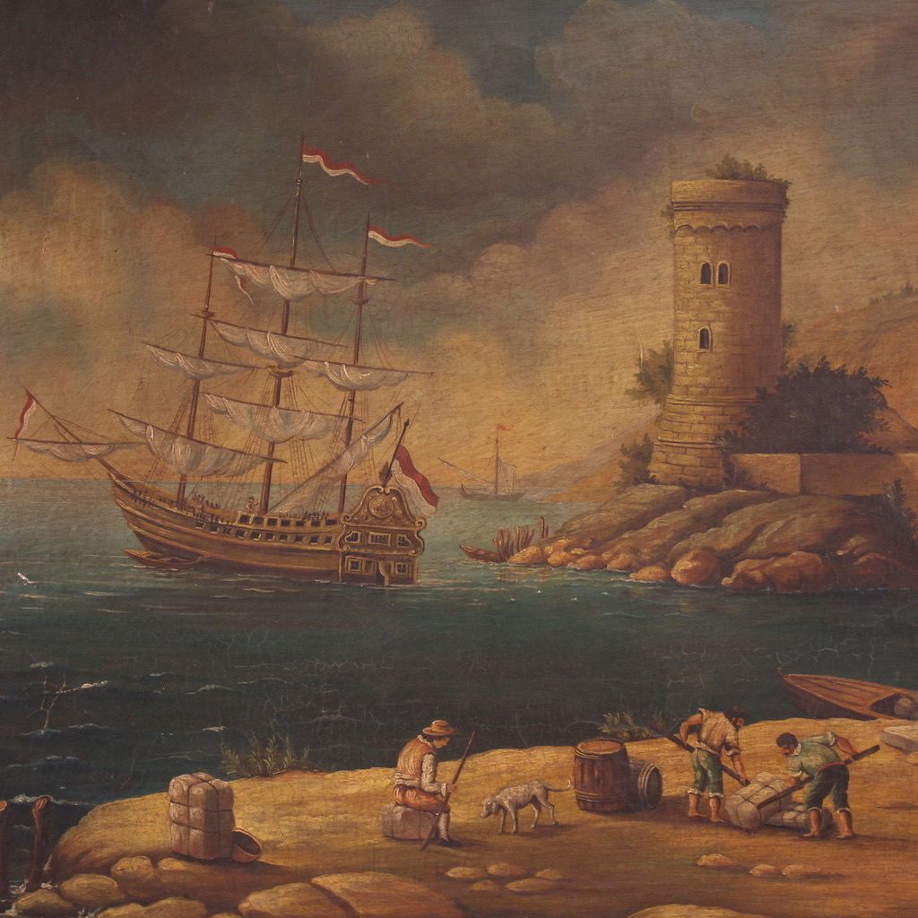 20th Century Italian Painting Of A Harbor View photo Art