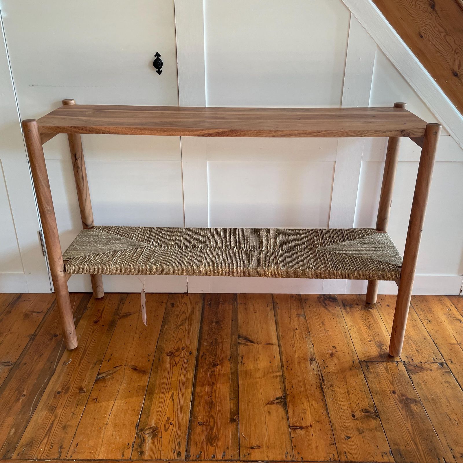 Graham & Green Wooden Sideboard Wrenley Console Scandi Woven Shelf Acacia Wood Entryway Bench Hall Table Handmade Woven Shelf photo furniture