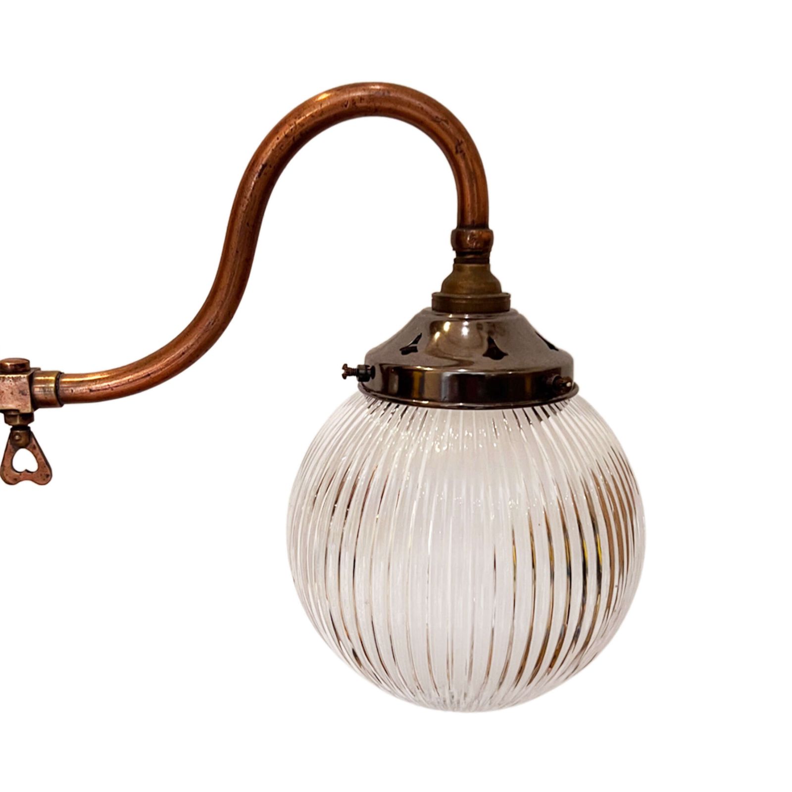 Pair Of 1930s British Hanging Lights With Ribbed Holophane Shades photo Lighting