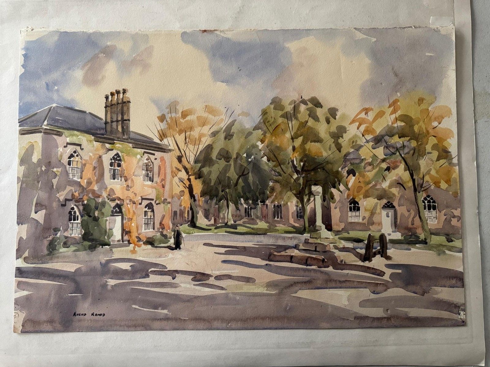 C1960s Yorkshire  Village Large Watercolour By Angus Rands 1922 1985 Signed