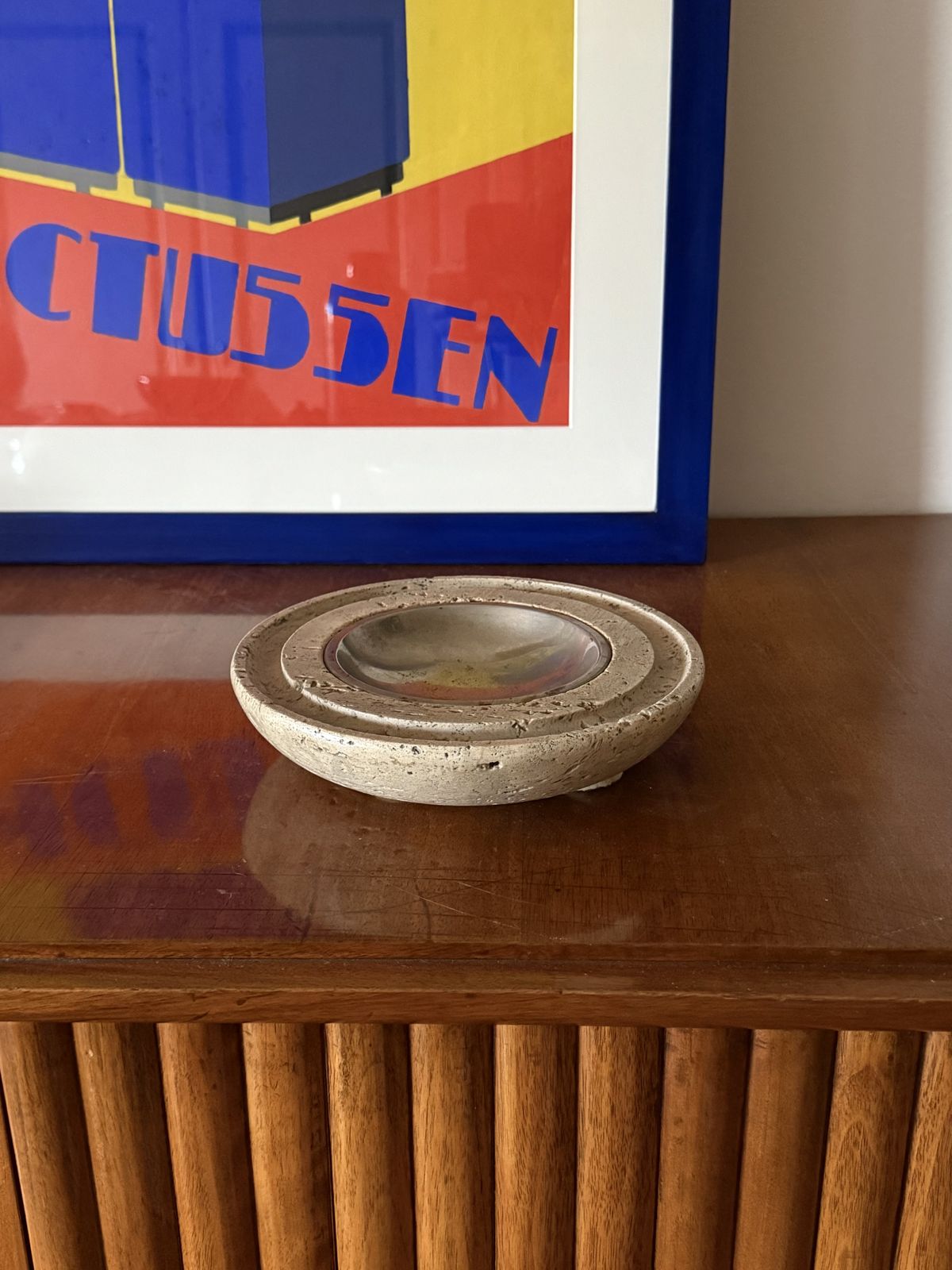 Travertine & Brass Vide Poche / Ashtray, Cerri Nestore, Italy, 1970s photo for sale