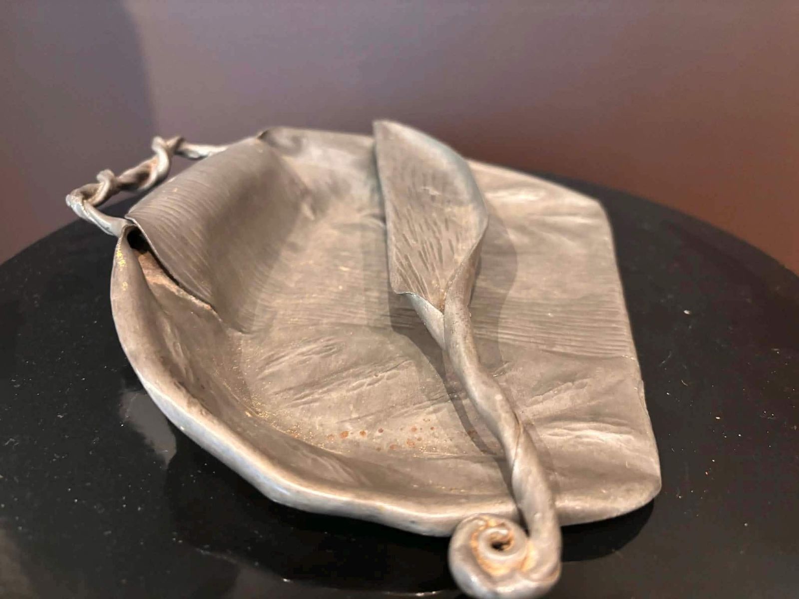photo furniture Antique French Art Nouveau Pewter Crumb Tray Scoop Hand Hammered Repoussé Paris C.1910