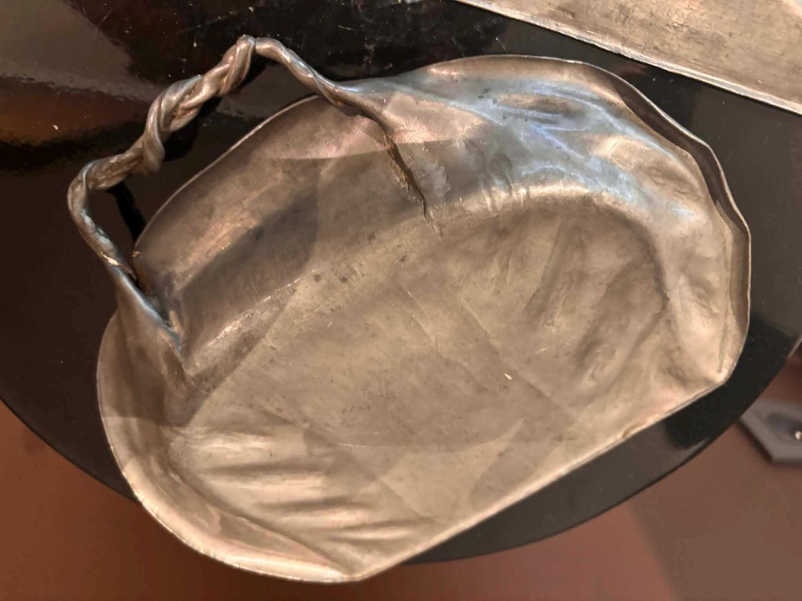 Home Decor Antique French Art Nouveau Pewter Crumb Tray Scoop Hand Hammered Repoussé Paris C.1910 photo