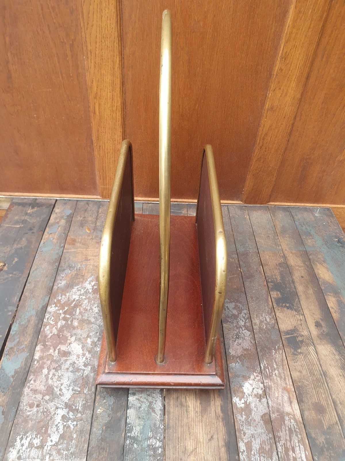 Antique Brass And Wood Paper / Magazine Rack photo Home Decor